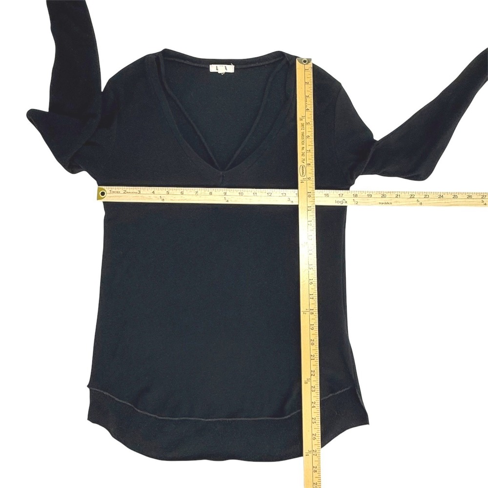 LNA Black V Neck Long Sleeve Top Made in USA Size S Pullover Cut Out Stretchy - Picture 7 of 8